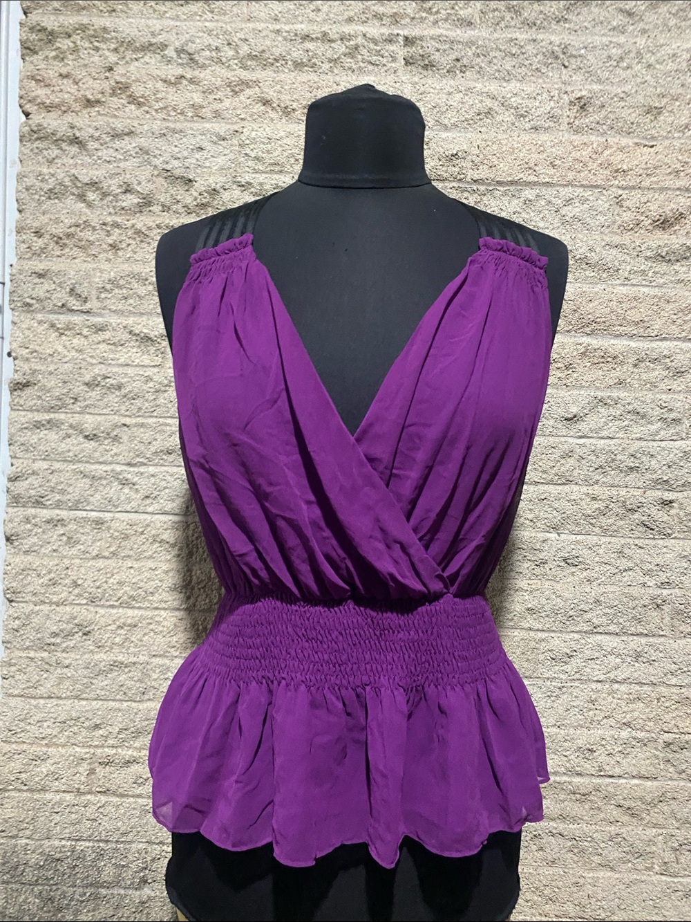 DO+BE Purple Surplice Smocked Peplum Camisole